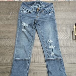 American Eagle Outfitters Women's Cropped Distressed Gray Jeans
